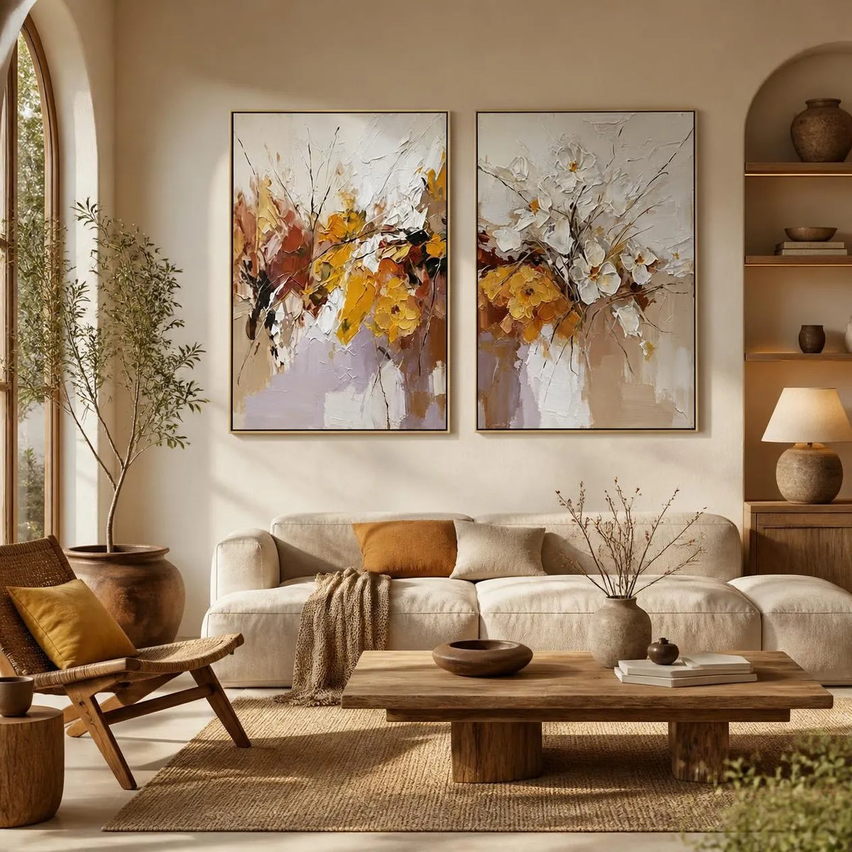 flower abstract canvas wall art Set Of 2 #AB009