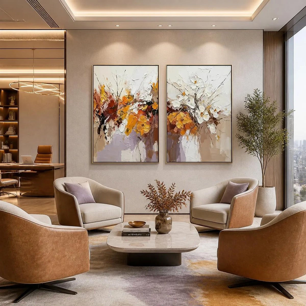 flower abstract canvas wall art Set Of 2 #AB009