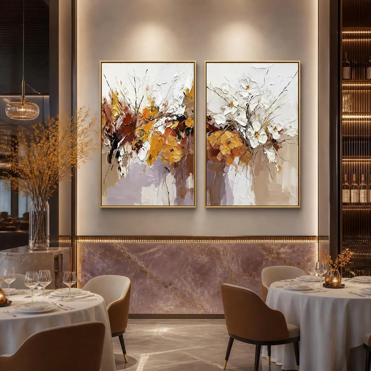 flower abstract canvas wall art Set Of 2 #AB009