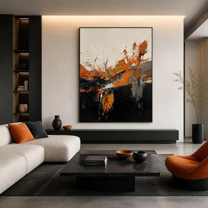 Black Abstract Textured Painting Canvas #AB011