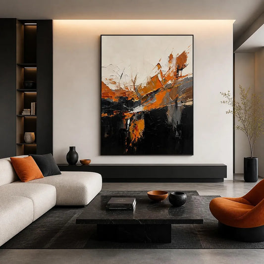 Black Abstract Textured Painting Canvas #AB011