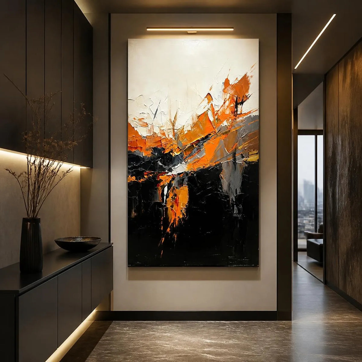 Black Abstract Textured Painting Canvas #AB011