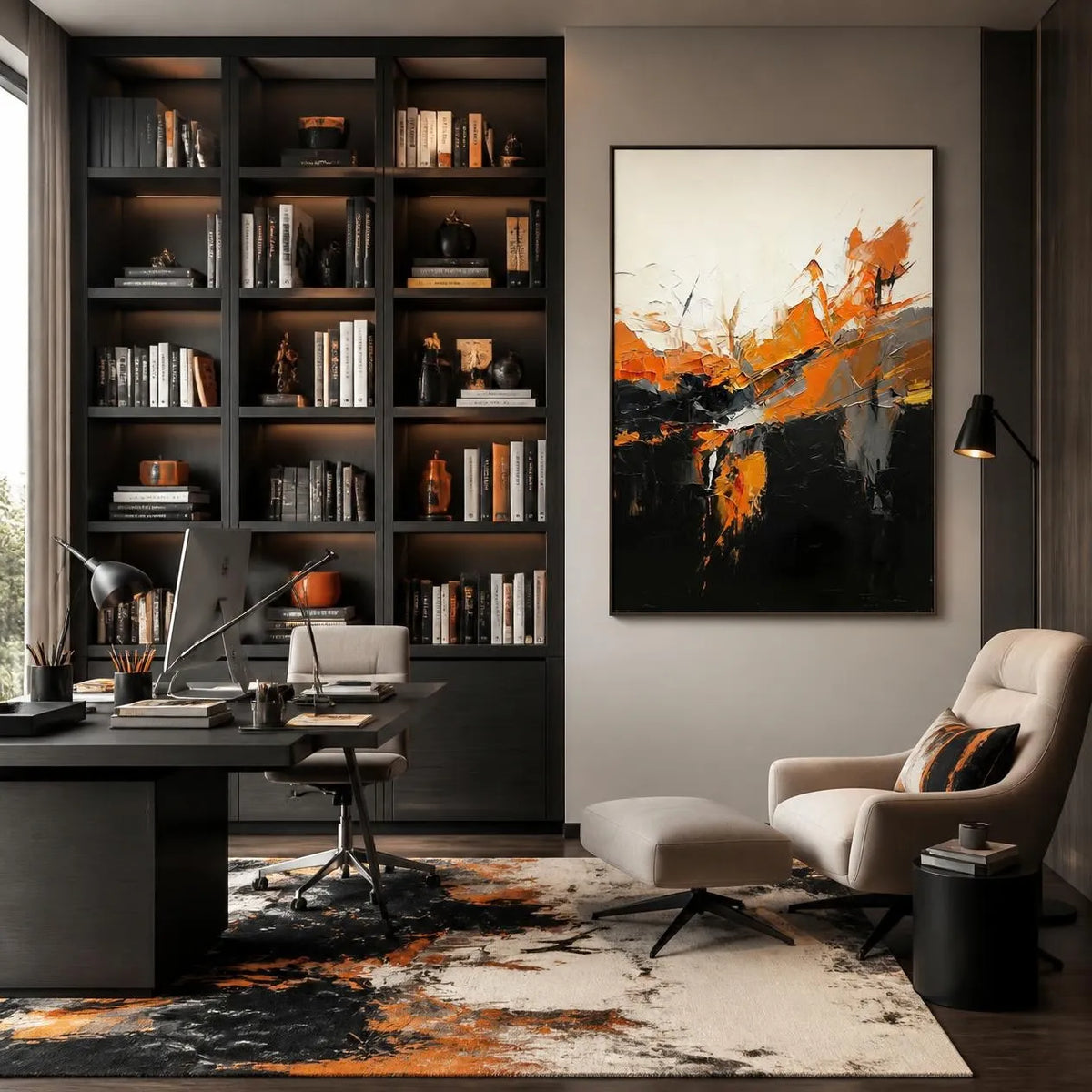 Black Abstract Textured Painting Canvas #AB011