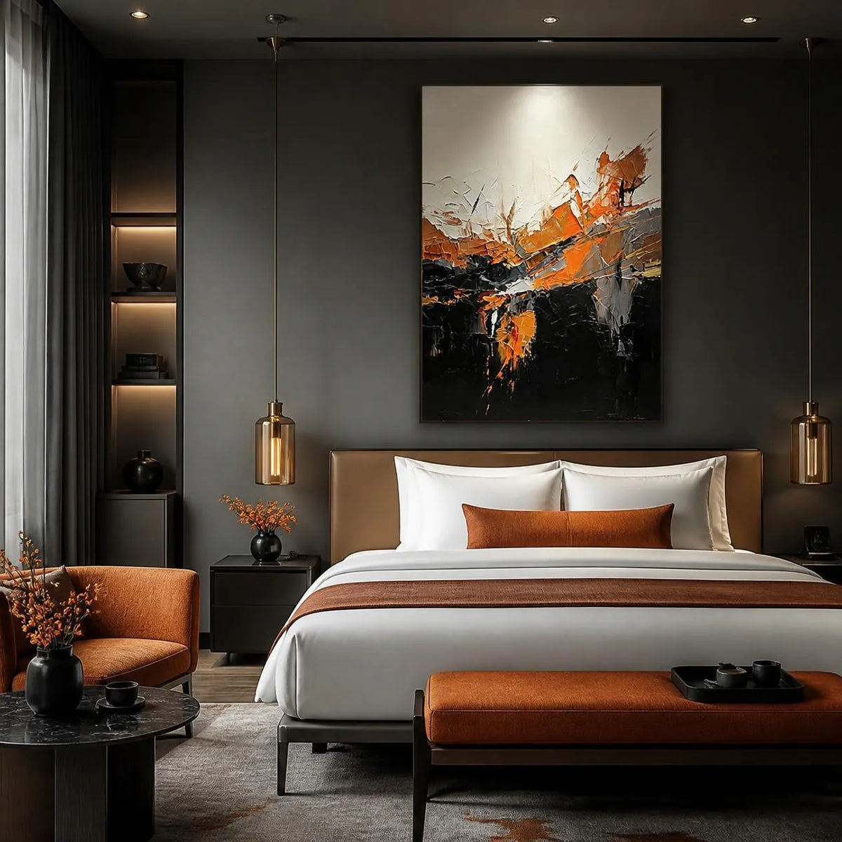 Black Abstract Textured Painting Canvas #AB011