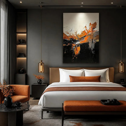 Black Abstract Textured Painting Canvas #AB011